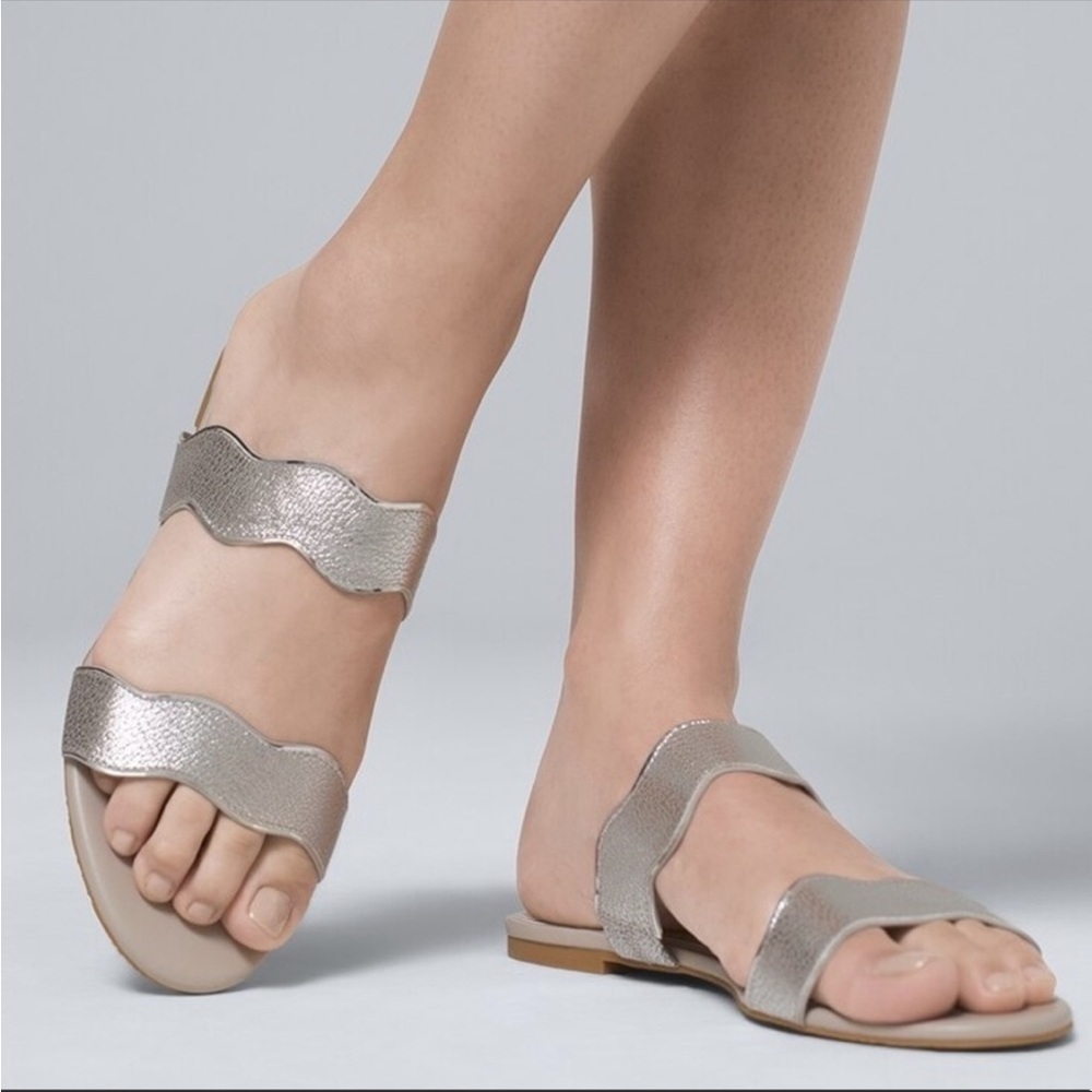 WHBM Silver Brynn Cobblestone Flat Sandals